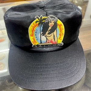 Vintage Hawaii headwear naughty hula girl saloon black satin truckr hat zip back